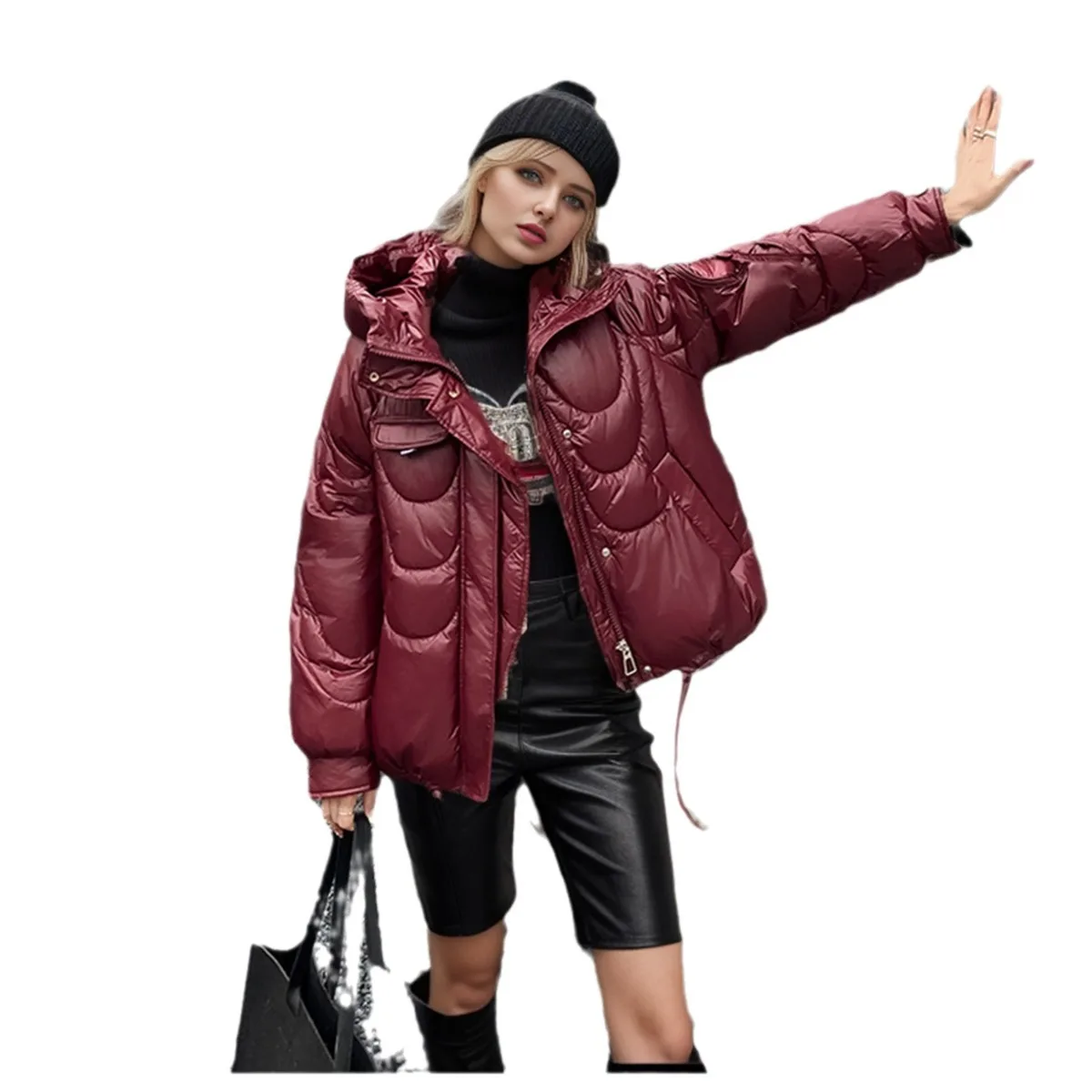 Women\'s Winter Jacket 2024 New Female Glossy Hooded Thicken Warm Parkas Coats Top Women Pure Color Fashion Short Cotton Jacket