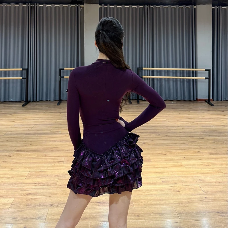 Herfst Winter Latin Dans Kleding Vrouwen Lange Mouwen Tops Taart Rok Volwassen Praktijk Kleding Rumba Cha Cha Voeren Jurk NV25486