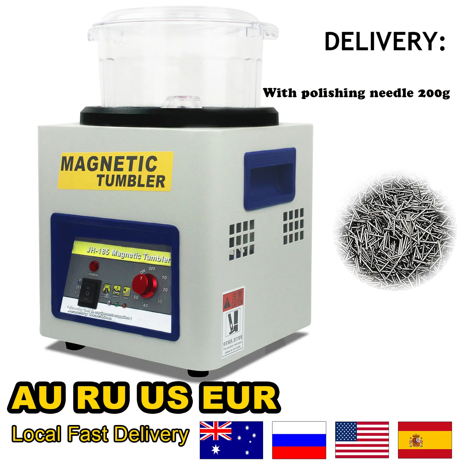 Jewelry Magnetic Tumbler  with Bowl Lid 180mm 2000 RPM 1-60 Minute Jewelry Polisher 2000 RPM Finisher 7.3 inch Magnetic Polisher