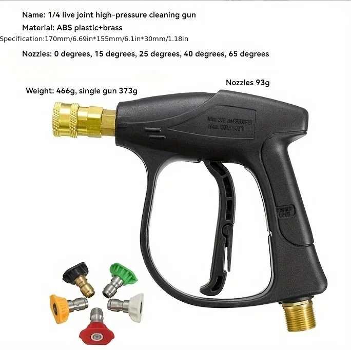 Hochdruck-Autowaschpistole, 4350 PSI, M22-14/M22-15-Gewinde, 1/4 Zoll Schnellanschluss, 5 Düsen, langlebiger Kunststoff, batteriefrei, leicht – Detail 3