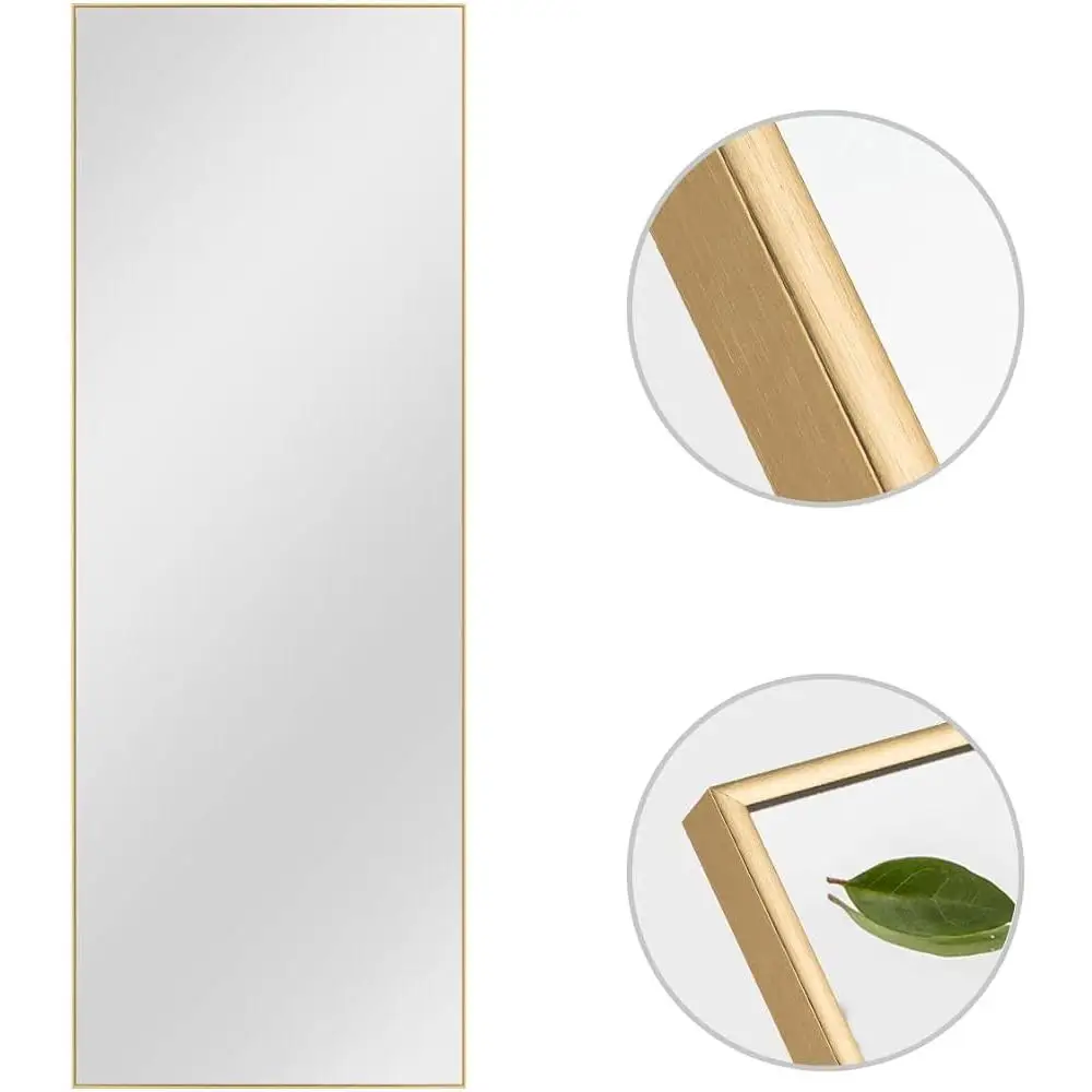 Wall Mounted Full Length Mirror Ultra Thin Aluminum Alloy Frame Rectangular Design Space Saving Bedroom Accessory HD Imaging