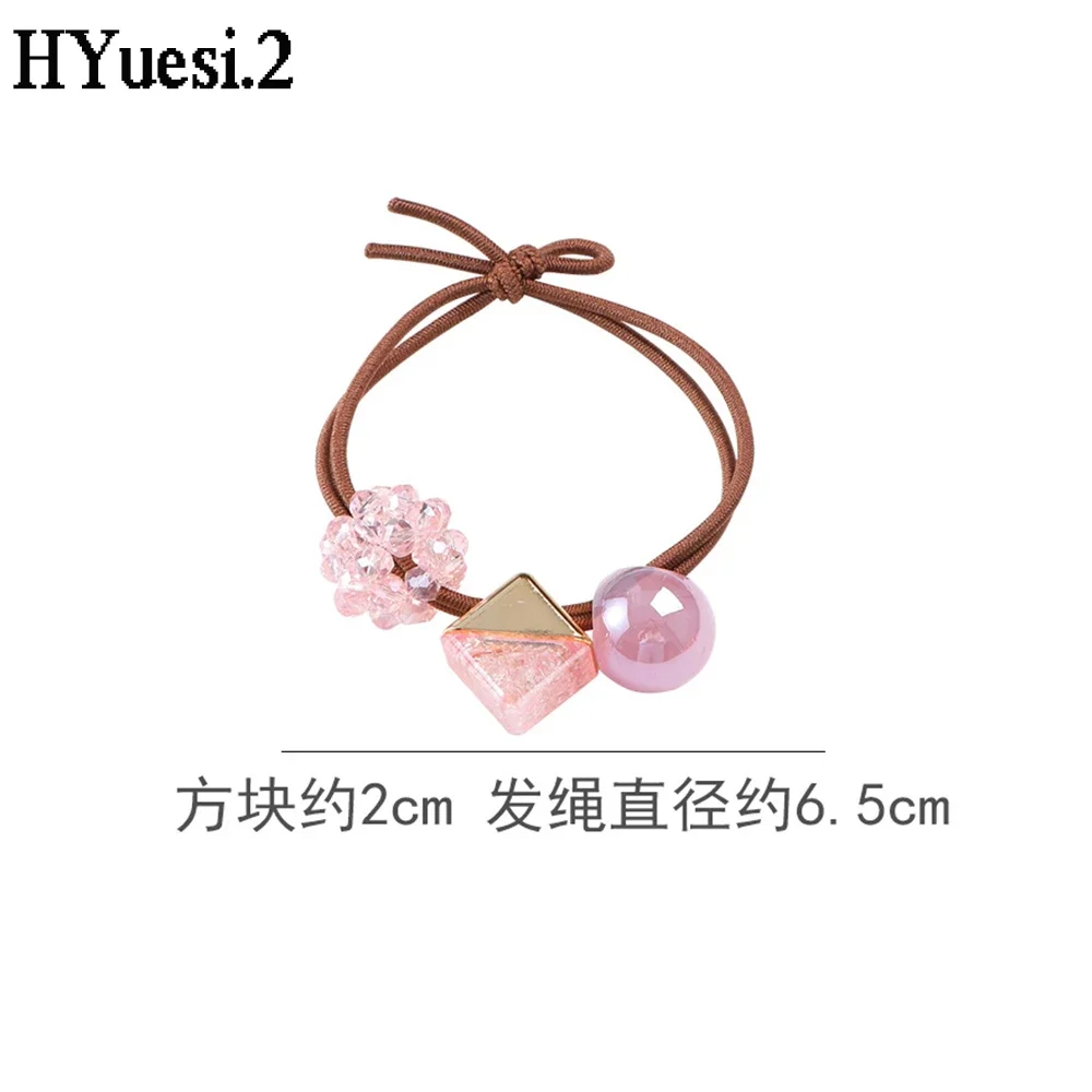 Sweet Round Crystal Beaded Hair Ties Transparent Geometric Square Charms Hair Rope Women Girls Elastic Ponytail Rubber Bands