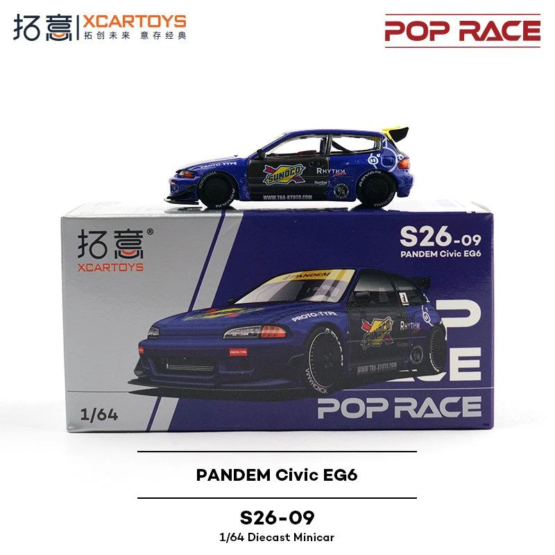 Auf Lager POP RACE 1:64 S26-09 PANDEM Civic EG6 Legierung Druckguss-Automodell Sammlerstück Geschenk Juni Neues Produkt