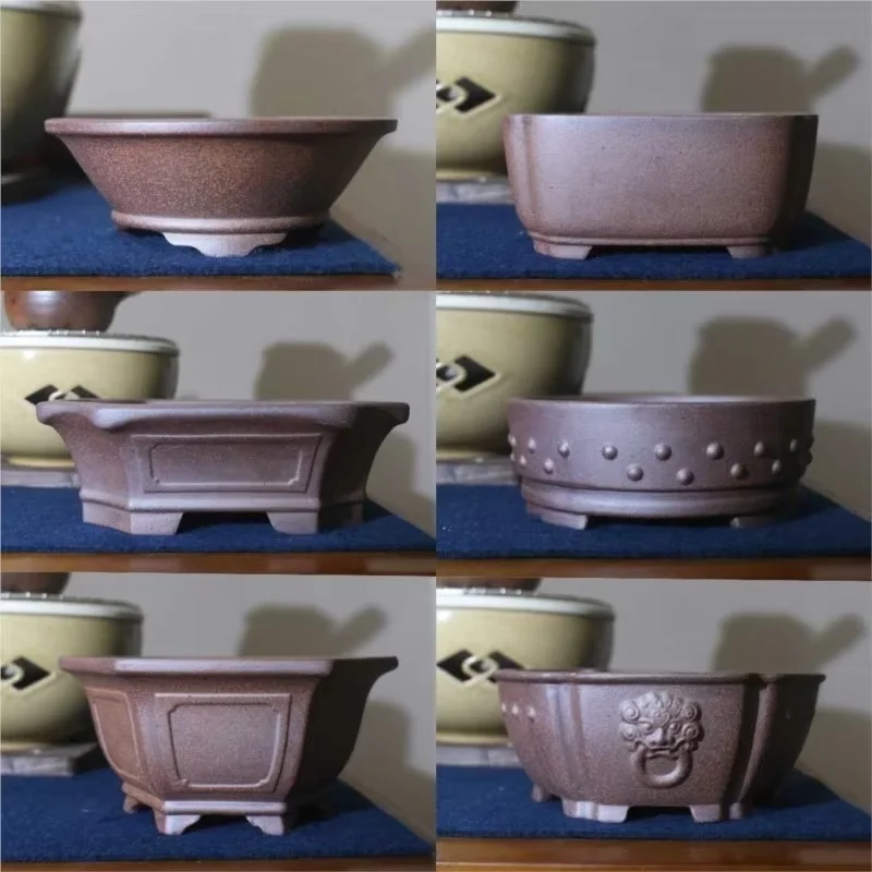 Maceta flores suculentas arcilla púrpura, maceta cerámica antigua hecha a mano para bonsái, maceta decorativa multifunc