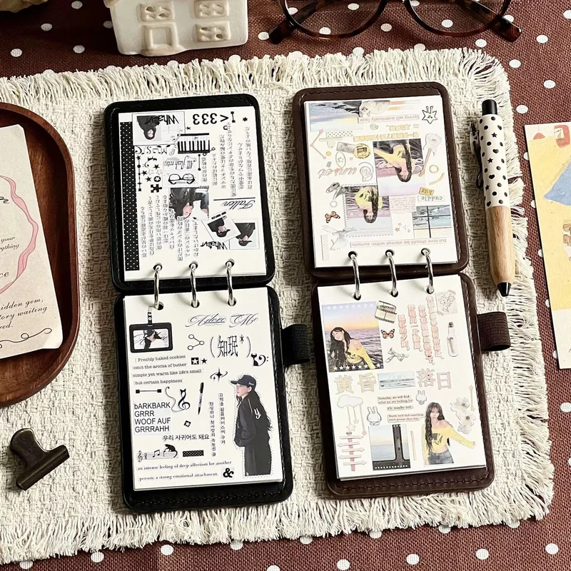Korean Style PU Leather M5 Three-Hole Flip Up Detachable Journal Notebook for Students School Stationery