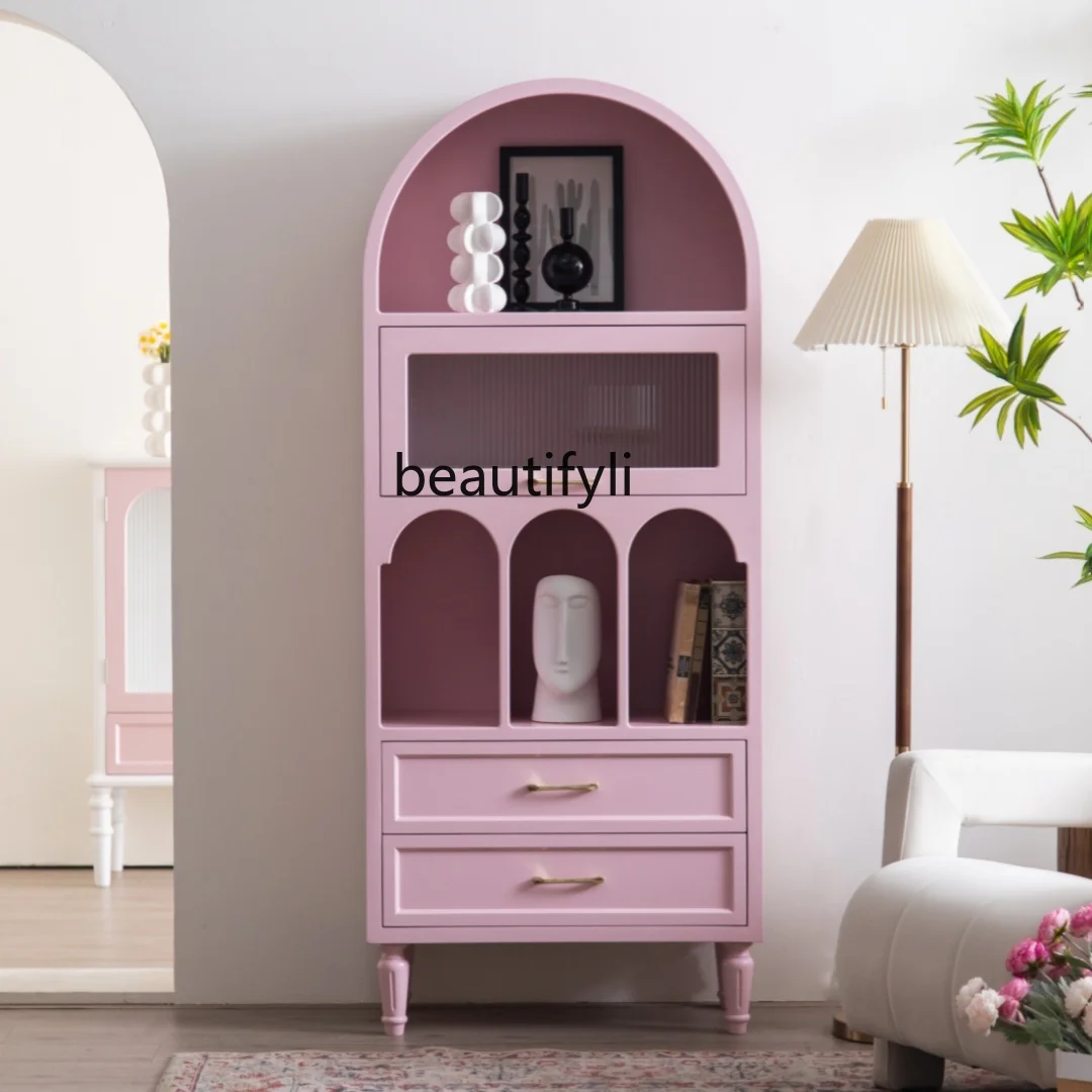 

Light French display cabinet Living room dining side cabinet against the wall Bedroom storage bookcase