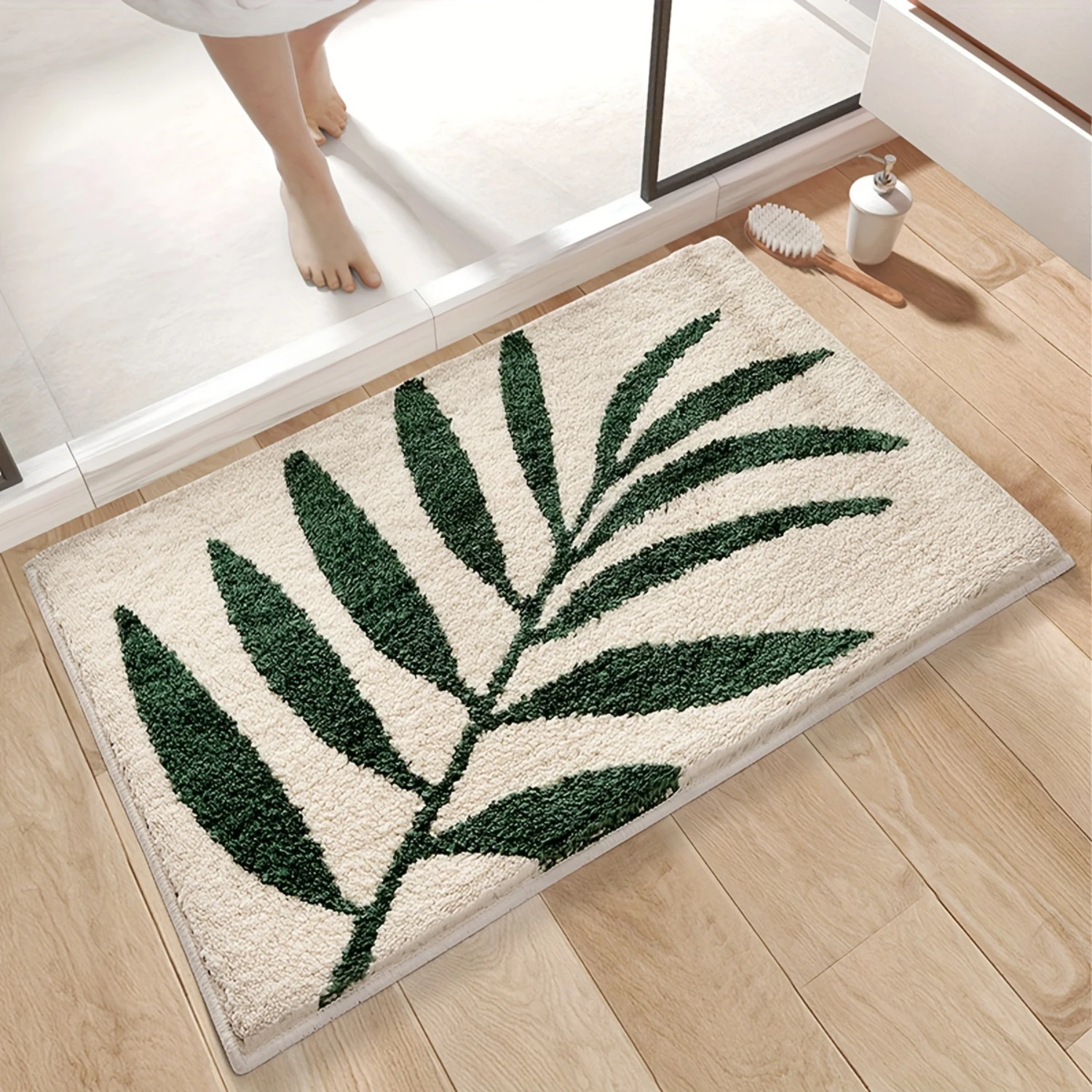 Tapis de salle de bain à motif de feuilles antidérapant Super absorbant, tapis de contour de toilette à poignée antidérapante, tapis de salle de bain doux, déco élégant, 1 pièce
