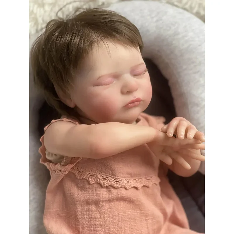 48cm Laura Reborn Baby Girl Doll with Hand Rooted Hair Newborn Size High Quality Collectible Art Doll