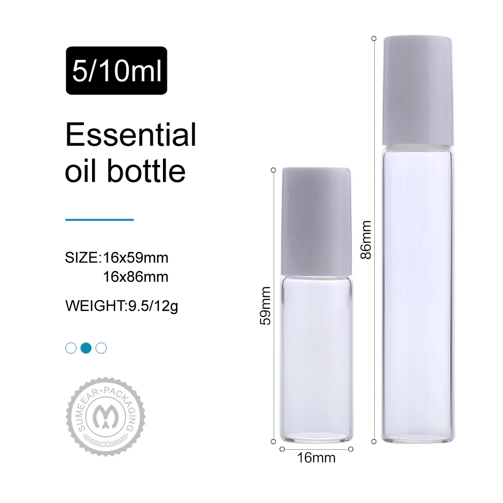 5ml 10ml Essential Oil Bottle Glass On Roller Bottle With Stainless Steel Black White Cover Refillable Perfume Bottle Containers