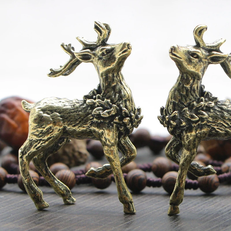 2Pc Bronze Deer Statue Mini Bronze Statue Miniature Accessories, Tea Table, Desk