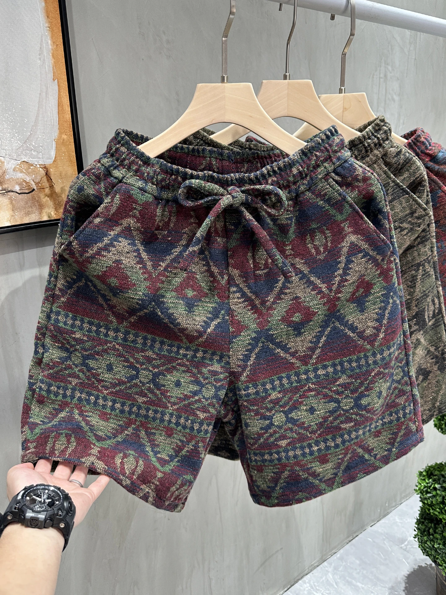 

Летние трикотажные шорты с принтом для мужчин, эластичный пояс, карманы до колена, брюки, французские повседневные модные красивые мужские шорты