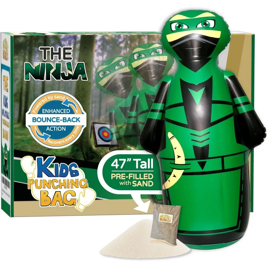 

47-дюймовый боксерский мешок с наполнителем песка, надувной боксер для бокса, ниндзя, украшения для дня рождения, красный и черный, прочный, веселый