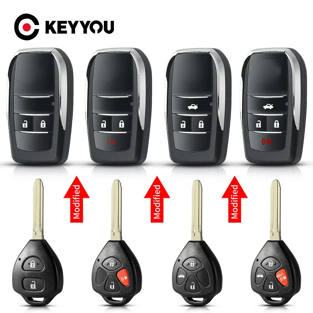 

KEYYOU 2PCS 2/3/4 Buttons Modified Flip Key Case For Toyota Reiz Camry Rav4 Yaris Corolla 4Runner Avlon