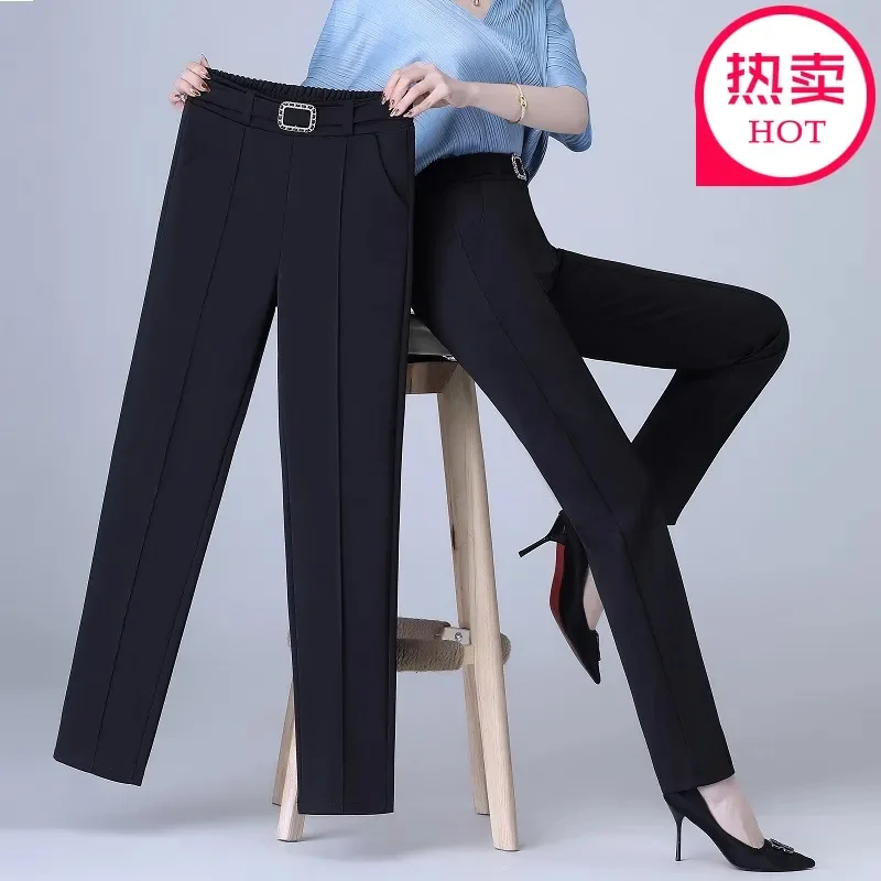 2024 Spring Autumn New Pipe Pants High Waist Female Trousers High-End Fashion Harem Pants Women Temperament Straight Suit Pants