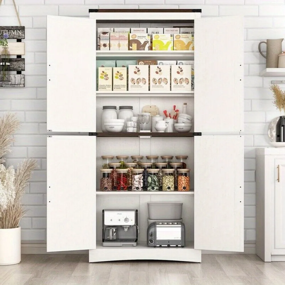 

71in Farmhouse Tall Storage Cabinet, Kitchen Cabinet with 4 Barn Doors for Dining Room, Bathroom, Utility Room