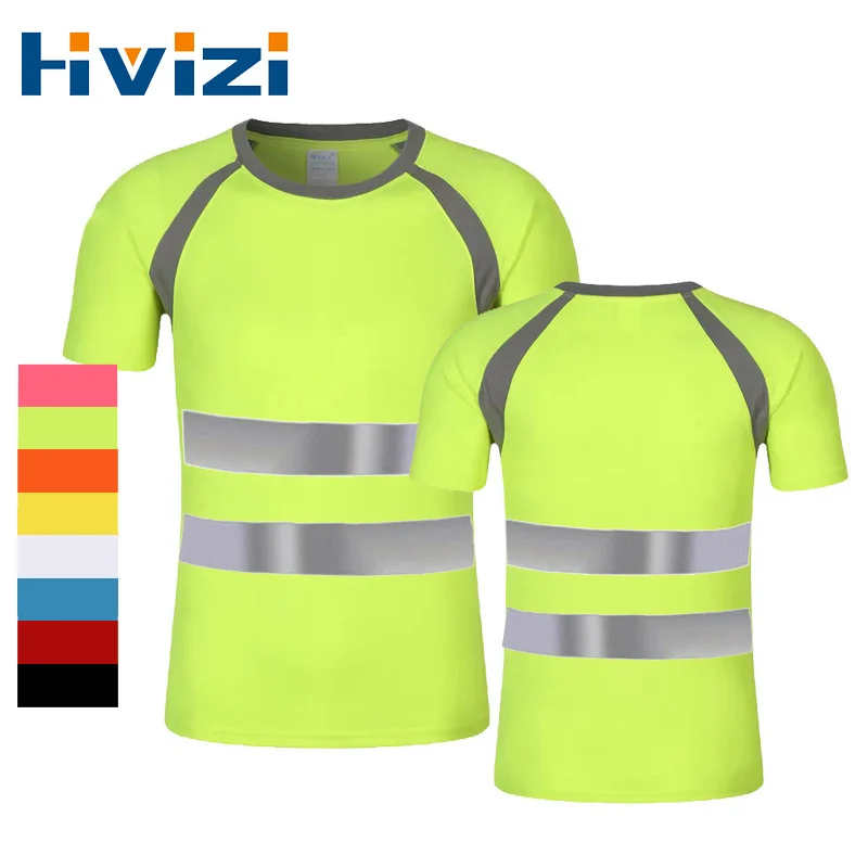 S-6XL Outdoor Shirt Fluorescent High Visibility Safety Work Shirt Summer Breathable Work T Shirt Reflective T-shirt Quick Dry