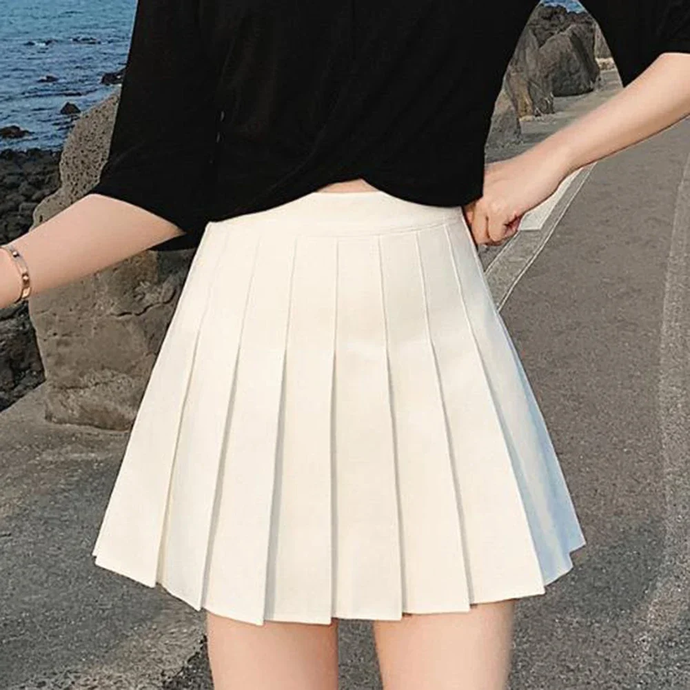 Pleated Skirt Skirt Casual High Waist Lined Non Stretch Shorts Solid Color Student Uniform Summer Spring Comfy