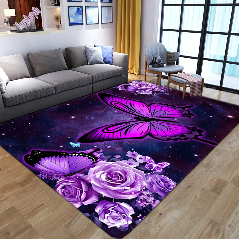 Purple butterfly flowers gorgeous printed carpet bedroom living room study room bathroom balcony kitchen restaurant floor mat