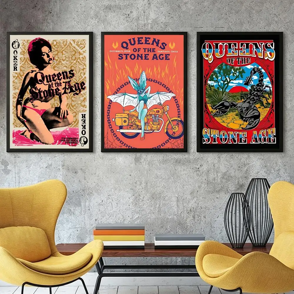 Q-Queens O-Of T-The S-Stone A-Age Poster HD Poster Retro Industrial Style Suitable for Living Room Bar Corridor and Gift Giving