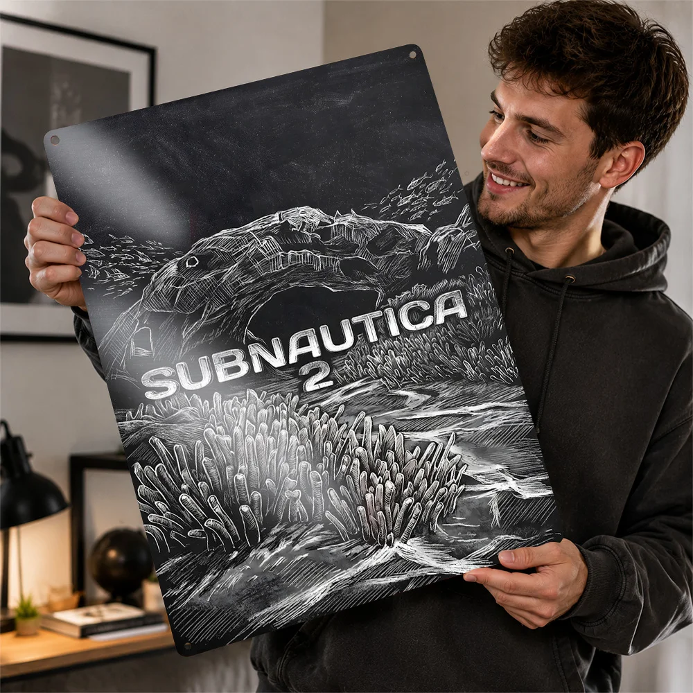Subnautica 2 Deep Sea Creature Aluminum Poster Customized Metal Tin Sign Cosmic Mission Style Wall Art For Collector Den Decor