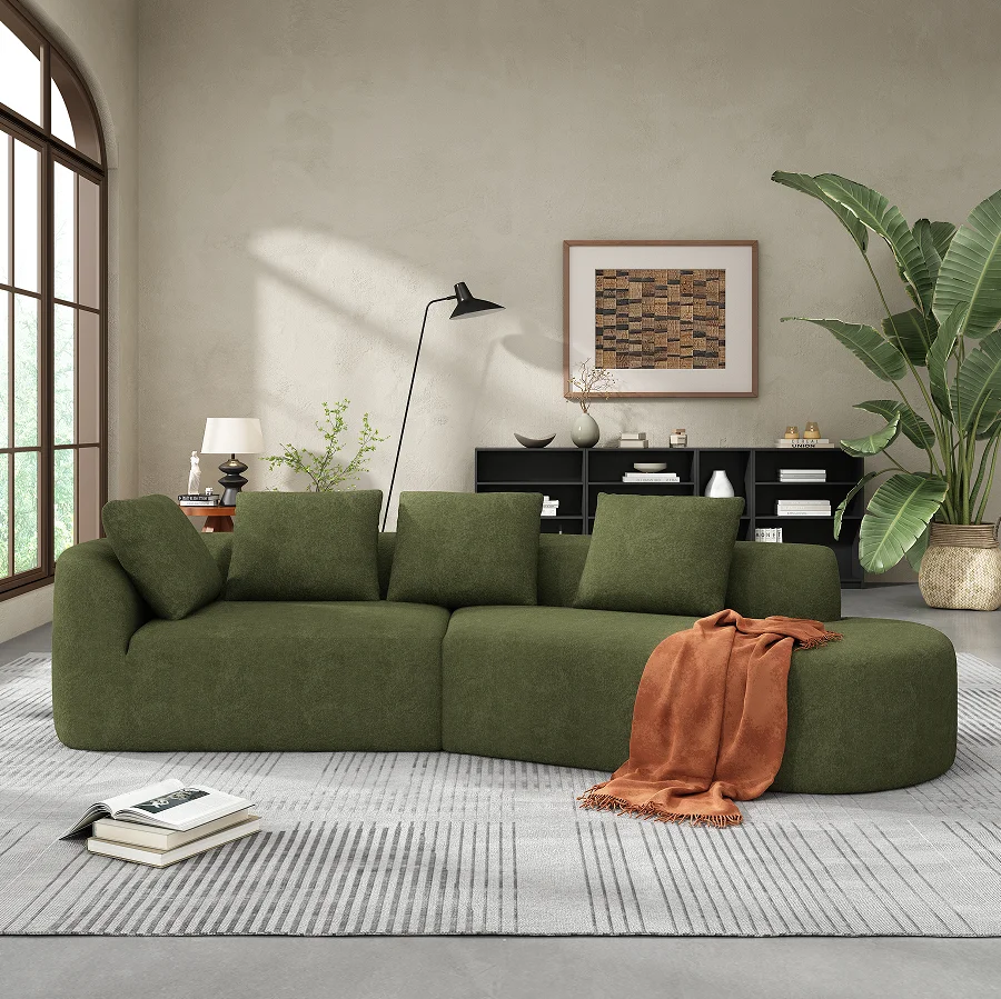 #Modern Curved Sectional Sofa With High-Density Fully Compressed Sponge And Chaise Lounge