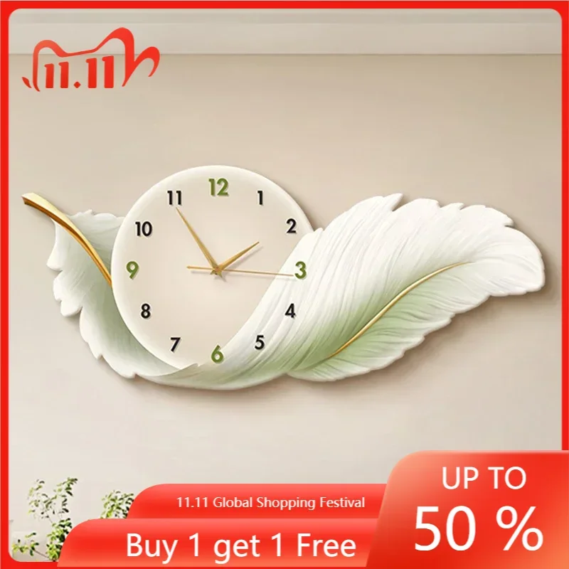 Korean Feather Wall Clocks Kitchen Aesthetic Minimalist Nordic Art Mural Clock Wall Luxury Bedrooms Duvar Saati Home Decoration