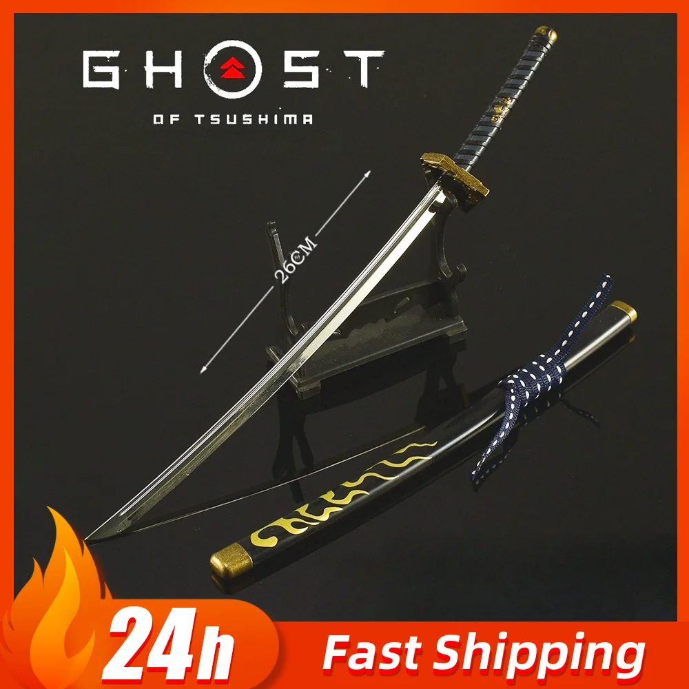 26 سنتيمتر/10.2in شبح تسوشيما منتصف الليل هانابي لعبة سيف ساموراي لعبة الطرفية كاتانا نموذج التحف سطح المكتب حلية الصبي هدية #1