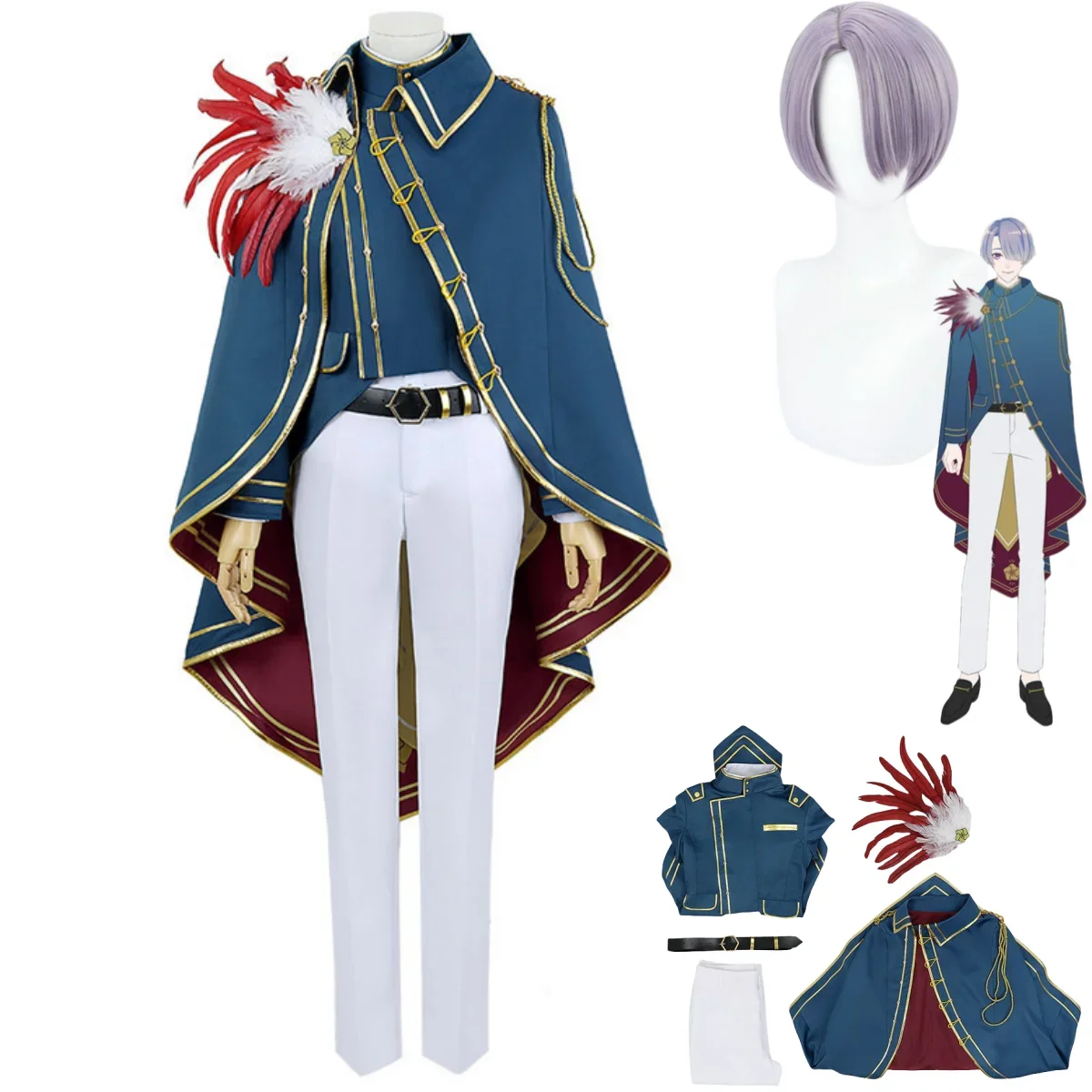 Anime Vtuber Nijisanji Genzuki Tojiro Cosplay Costume Virtual YouTuber Wig Gorgeous Uniform Cloak Man Woman Carnival Party Suit