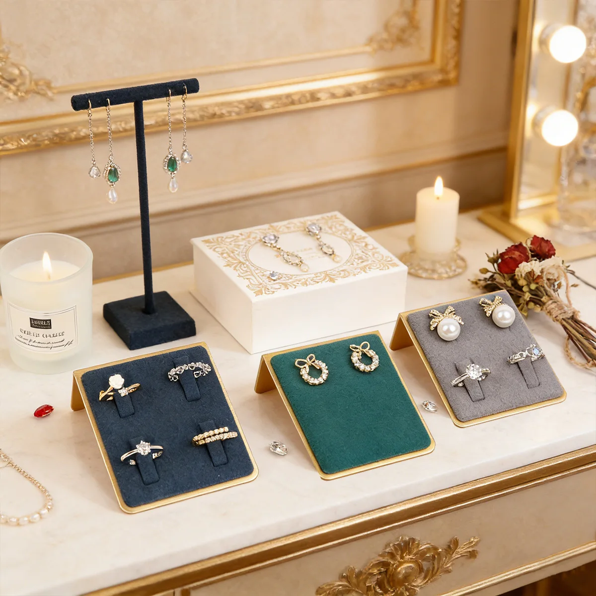 4 Slots Ring Display Stand Metal Finger Rings Earring Jewelry Storage Holder Store Showcase Jewellery Shooting Props