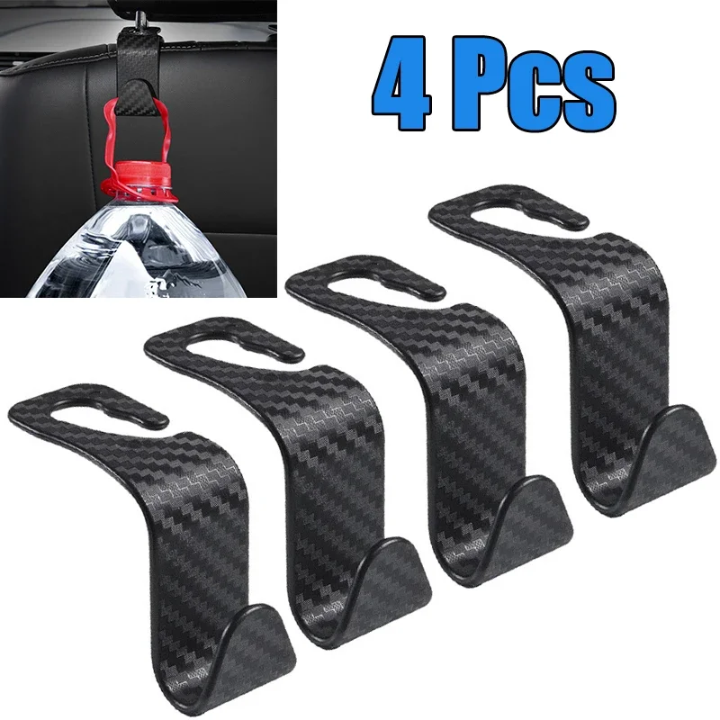 4Pack Car Seat Carbon Fiber Hook for Bags Car Clips Front Seat Headrest Organizer Holder Auto Fastener Hangers Akcesoria samochodowe