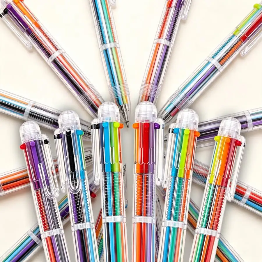 6/12pcs Retractable Ballpoint Pen, Clear Plastic Body Pen 6‑Color, Writing Stationery for Student Class Notes, Office Memo, XJM