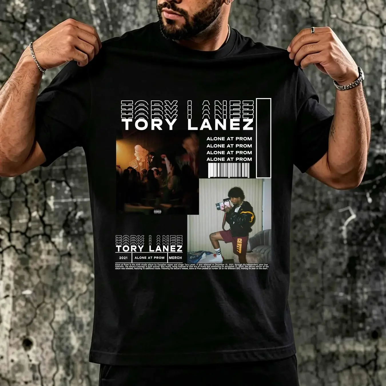 washed T Shirt Rapper Tory Lanez Alone At Prom Music Album Print Hip long or short sleeves vintage Washed Casual Breathable