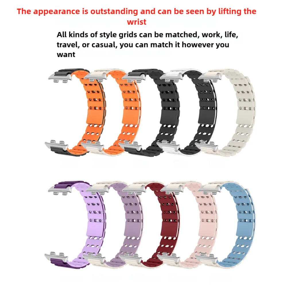 สายนาฬิกาแม่เหล็กสําหรับ Honor Band 9 Air Hole ซิลิโคนนุ่ม QUICK RELEASE Breathable Frontier Sport Smartwatch Band ผู้ชายผู้หญิง