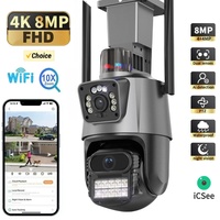 ICSEE Wifi Dual Lens Camera Monitor Home Outdoor HD Phone Remote PTZ Camera Night Vision Gun and ball camera For Home