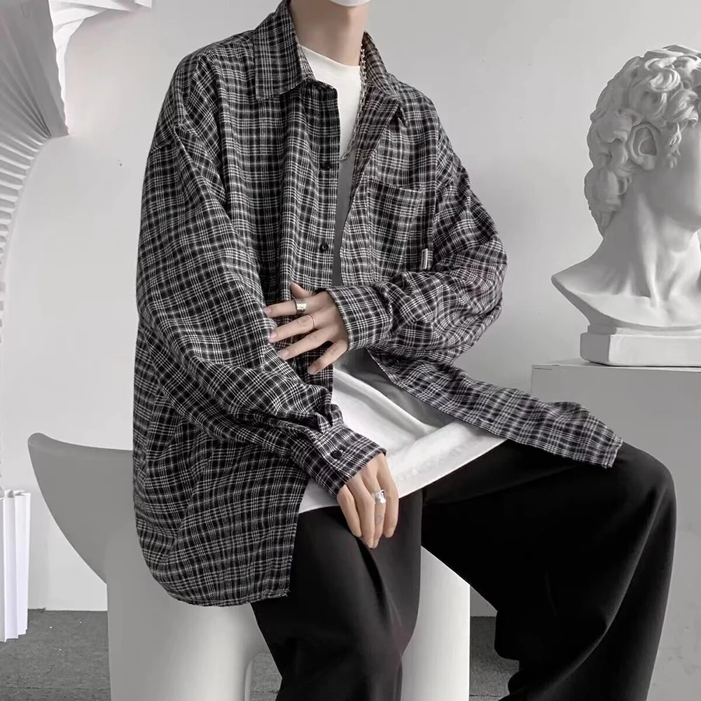 Casual Outing Mens Plaid Shirt Lapel Shirt All Seasons Buttoned Closure Long Sleeves Plaid Print Polyester Fabric