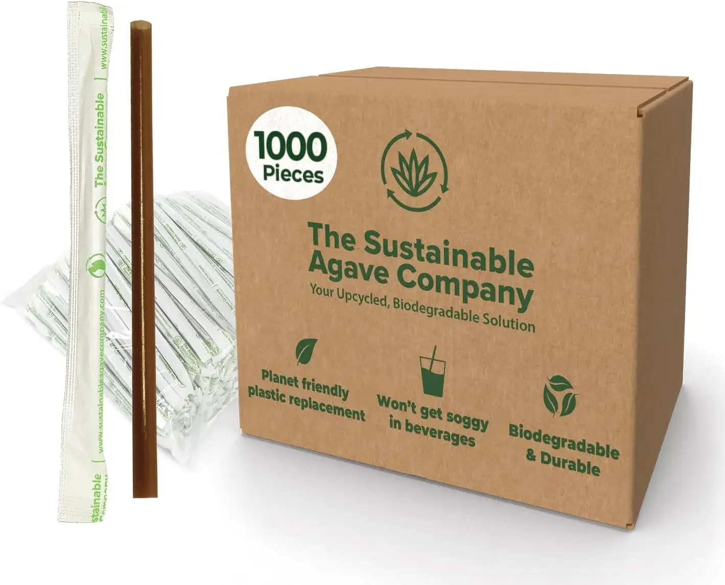 

Sustainable Agave Co — соломинки для питья в индивидуальной упаковке из агнутого волокна — 1000 шт — биоразлагаемые, на основе растений