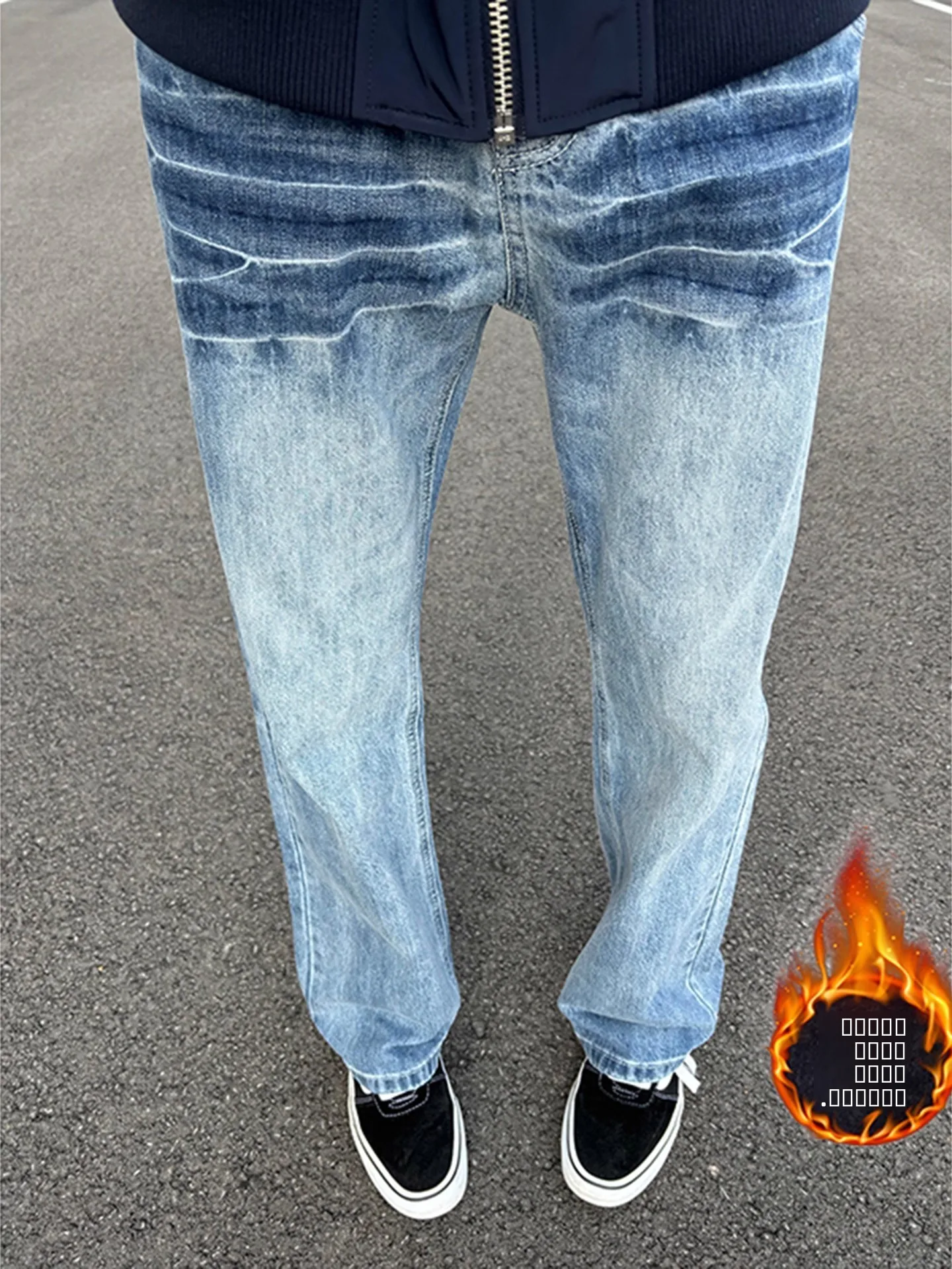 

Мужские джинсы Blue Thiened Fce Waed прямого кроя, осенне-зимние, теплые, повседневные, универсальные, в уличном стиле, с расклешенными штанинами