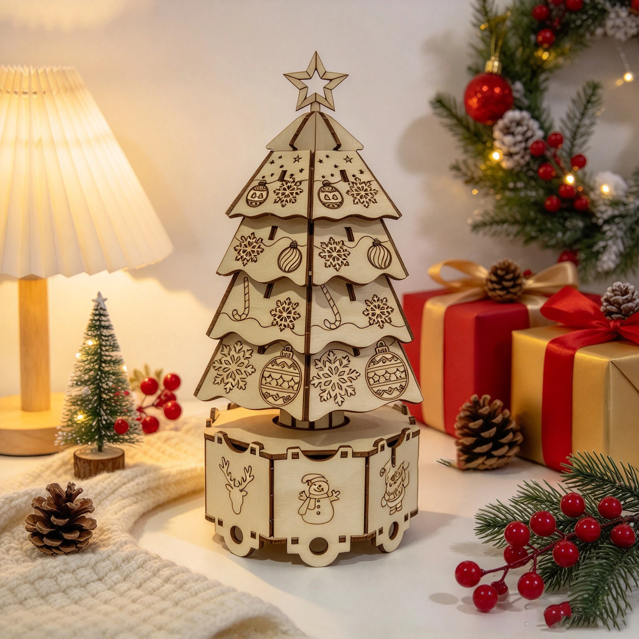 3D Wooden Puzzle Rotating Chri - Music Box Wooden 3D Puzzle Rotating 评论和价格