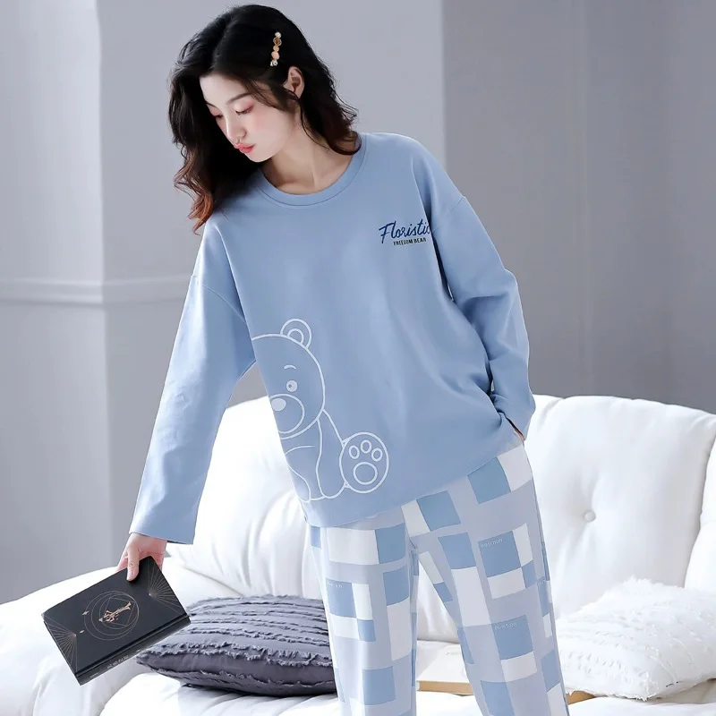 New Spring And Autumn Pajamas Women\'s Autumn And Winter 2 Pieces Of Long-Sleeved Trousers Set Of Home Clothing Ladies Pajamas Se