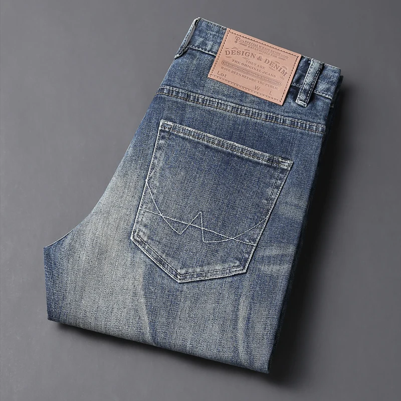 Newly Fashion Designer Men Jeans High Quality Classical Retro Blue Elastic Slim Fit Vintage Jeans Men Casual Denim Pants Hombre