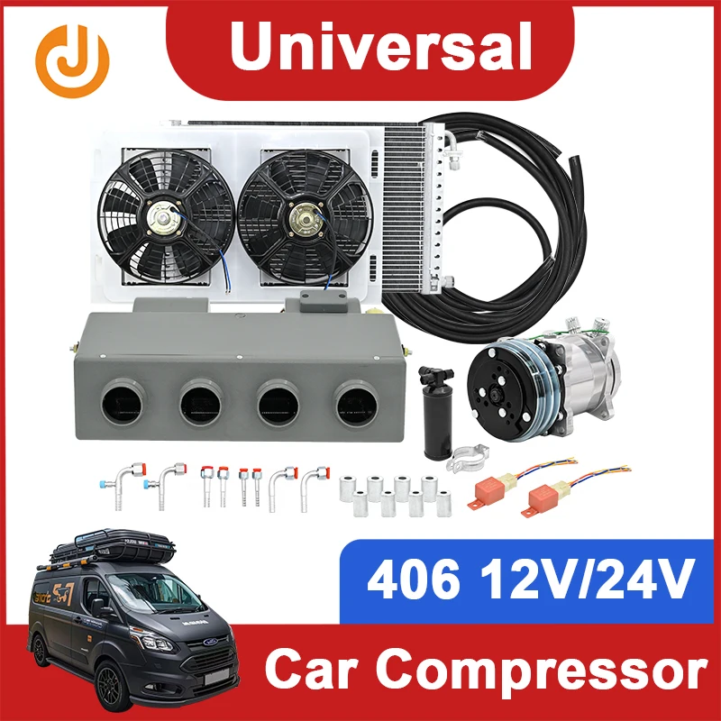 406-4 Hole Universal Auto AC Evaporator Assembly Unit Air Conditioner & Heater 24V 12V for Classic Cars Truck Van Street Red Rod