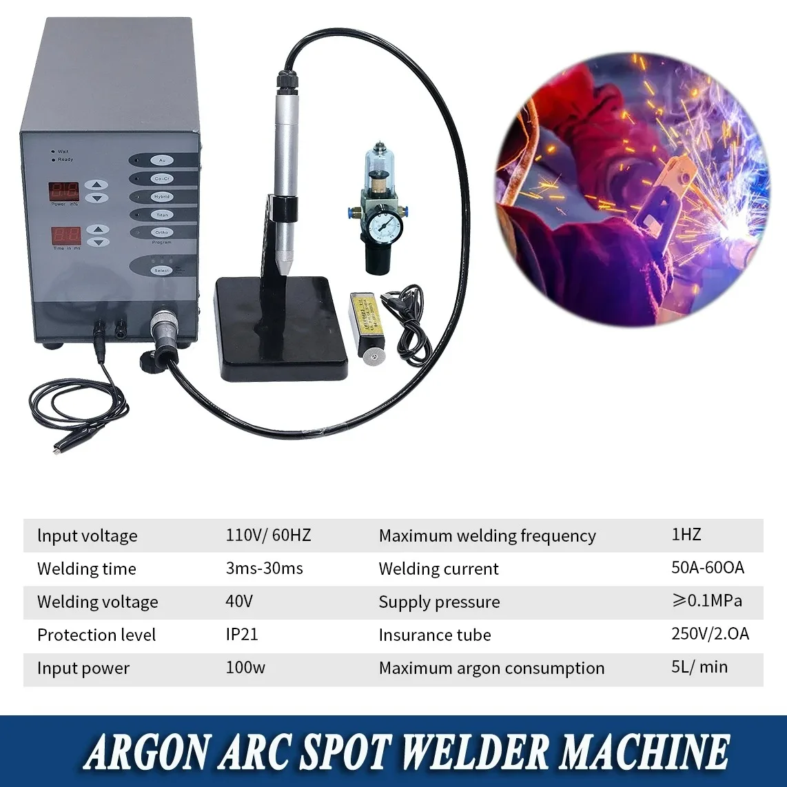 Stainless Steel Spot Laser welder Jewelry Spot Welding Machine Argon Arc Spot Welder for Gold Silver Eyeglass Repair