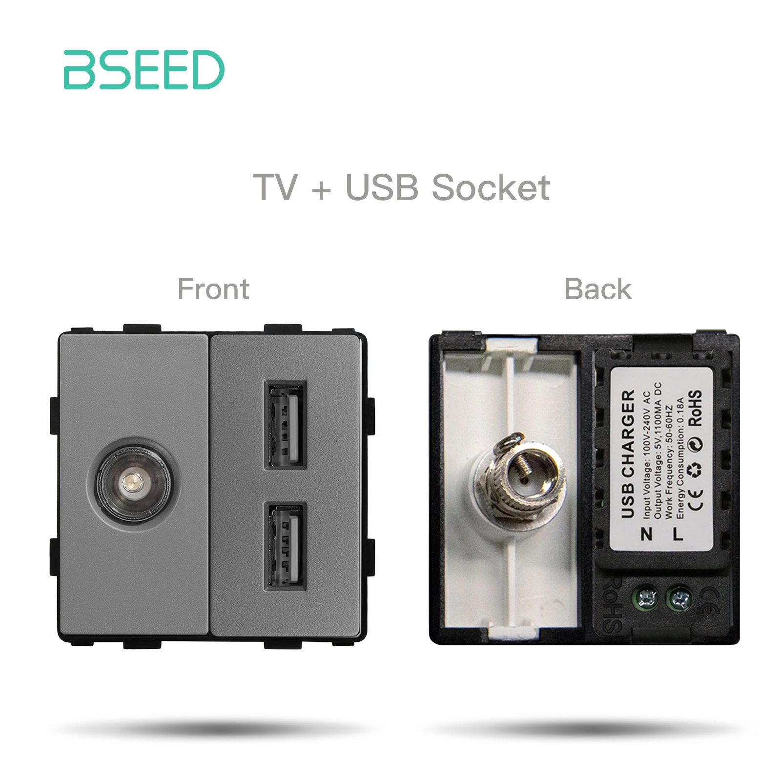 BSEED Lichtschalter Glasscheibe Teile Grau USB Wandsteckdosen Funktionsteile DIY EU CAT5 TV Steckdosen Steckdose Teile Grau