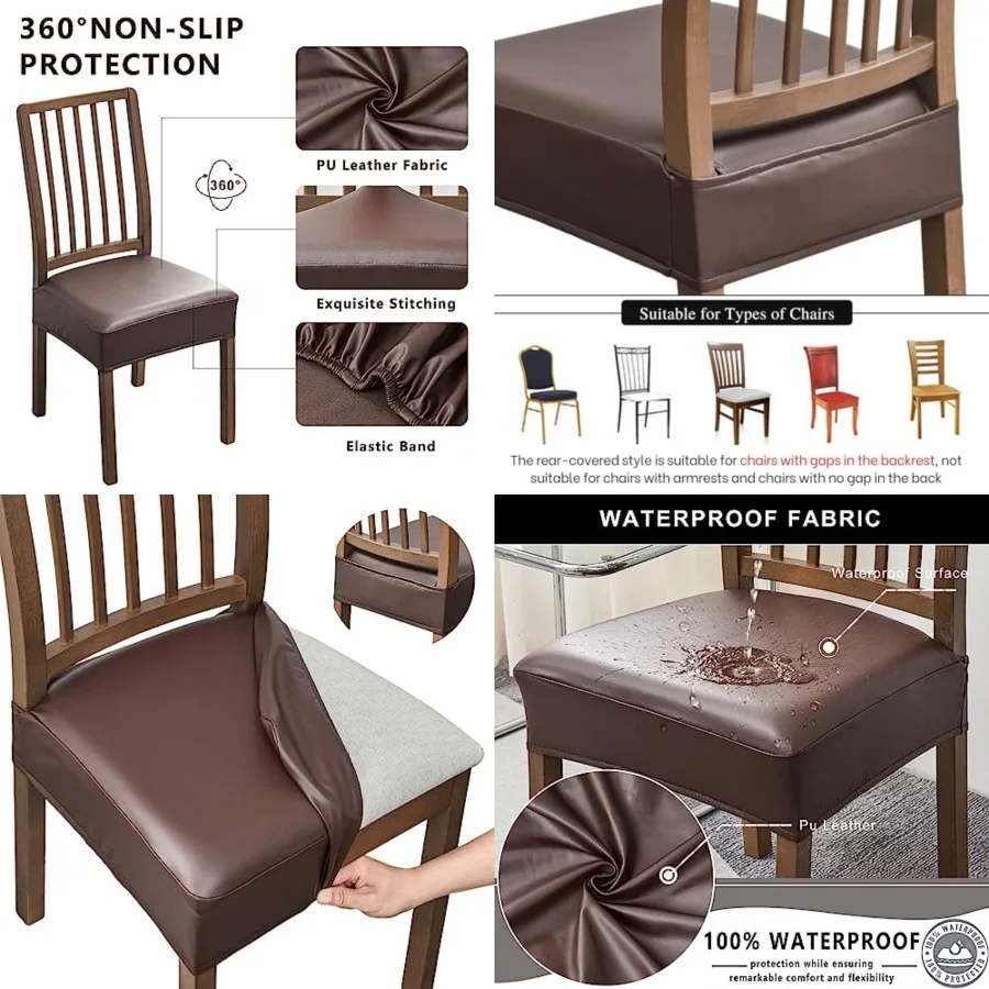 

Waterproof Seat Covers for Dining Room Chairs Set of 6, Pu Leather Chair Seat Slipcovers Dining Chair Cover Removable Washable