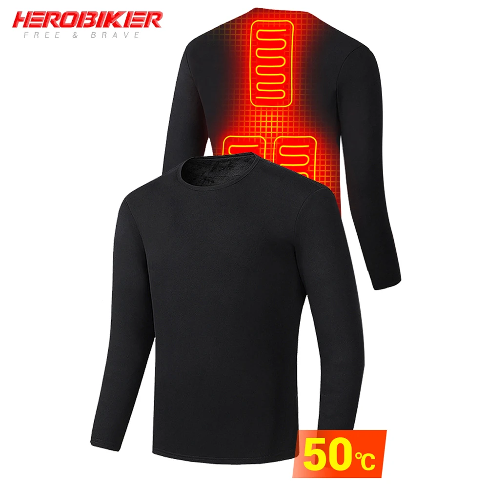 

HEROBIKER Heating Underwear Fleece Cotton Heated Thermal Underwear Set USB Electric Heating T-shirt And Pants Battery-powered