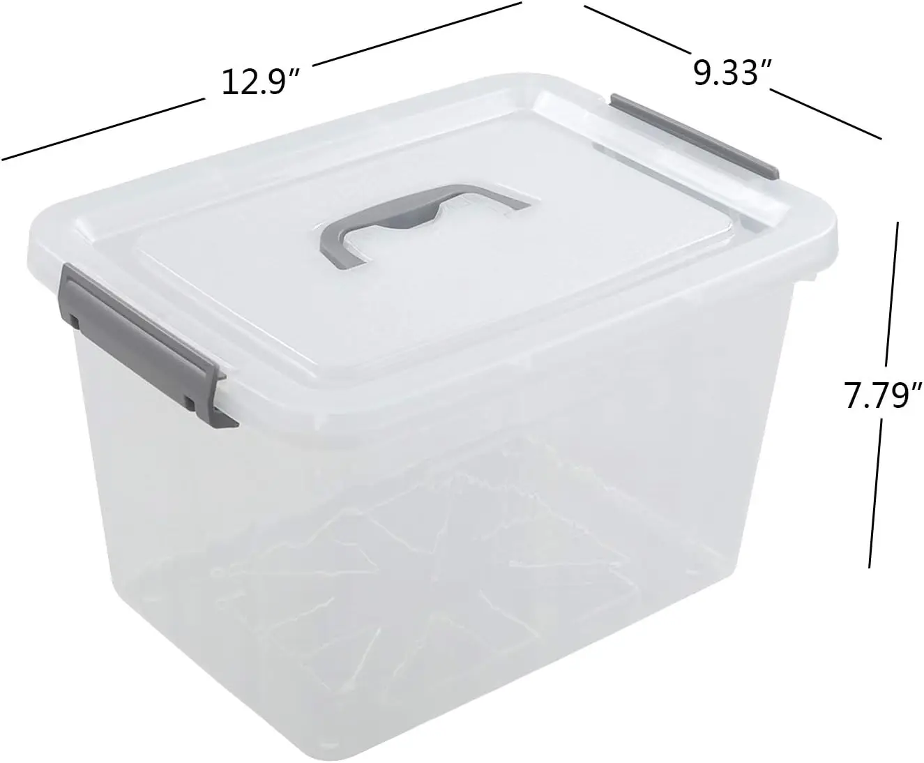 Caja de almacenamiento de plástico transparente, cerradura de 12 cuartos con tapa, paquete de 1