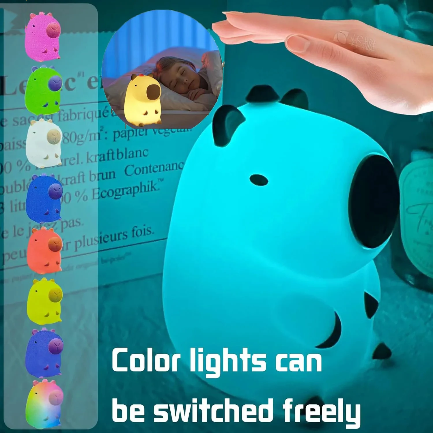 

Милый ночник с капибарой, 7 цветов, сенсорный LED-светильник, силиконовый, для детской комнаты, подарок на день рождения