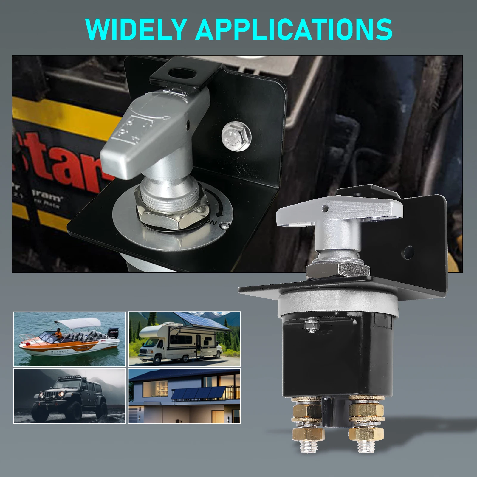Akkuschalter-Isolatorplatte für Minuspol, passend für Autos, Boote, Wohnmobile, 1500A, Hochleistungs-Batterietrennschalter mit festem Griff – Detail 5