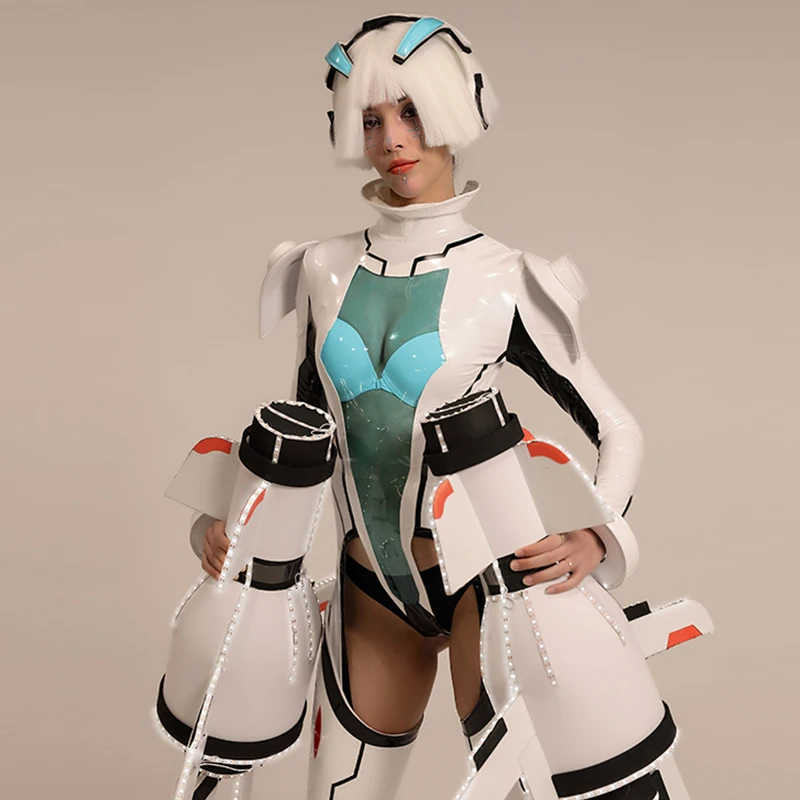 Auf Lager Future Sense Gogo Dance Kleidung Pu Leder Aushöhlen Overall Party Festival Rave Outfit Sänger Bühne Kostüm yj844