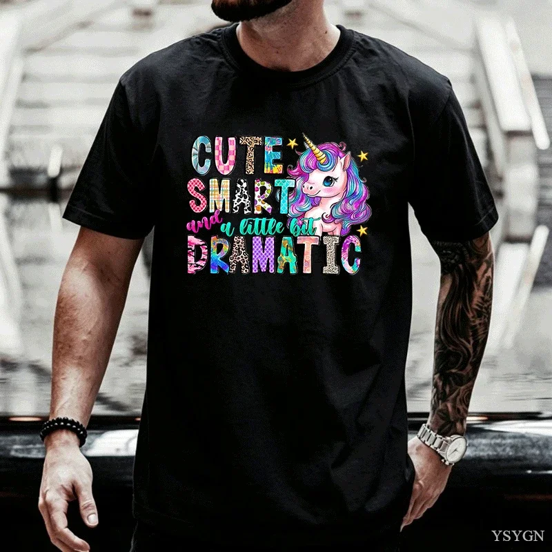 Rainbow Unicorn Women Men T-shirt Cute Smart & Slightly Dramatic Printed Round Neck Short Sleeve Tee Fashion Vintage Tops